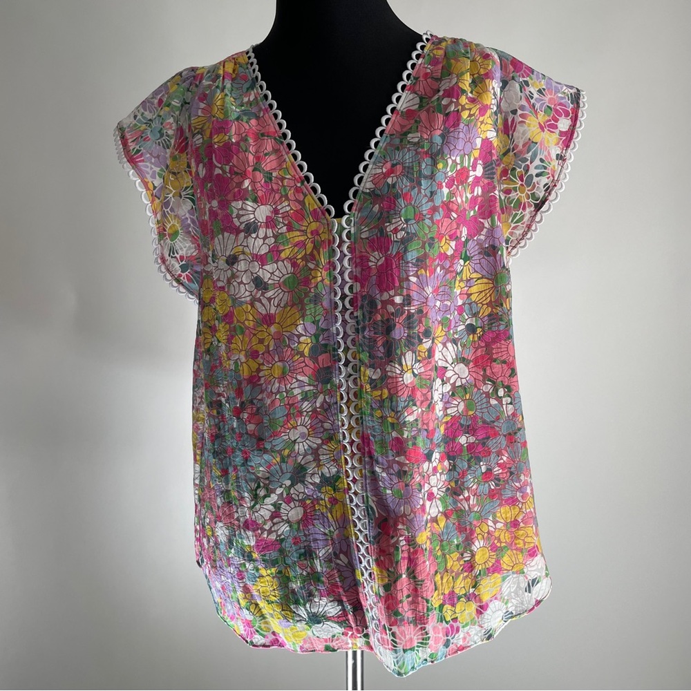 Kate Spade New York Floral Burnout Flutter Slv Blouse Top Med NWT Pink Multi